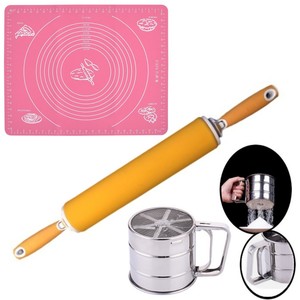 Pembe Silikon Silpat + Küçük Elek + Poli Merdane Sarı