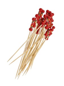  Bambu Kürdan Süs Kırmızı Örgülü 50 li