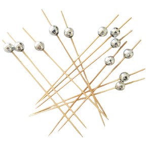 Gümüş Parlak Boncuklu Bambu Kürdan 12 cm
